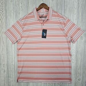 TGW Golf Polo Shirt Men's XL Rose White Multi Striped Lightweight Casual NEW‎